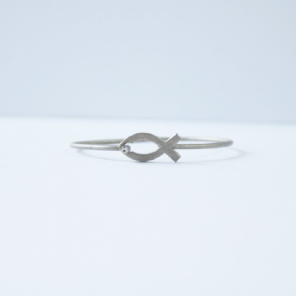 Christian fish silver tone metal bracelet